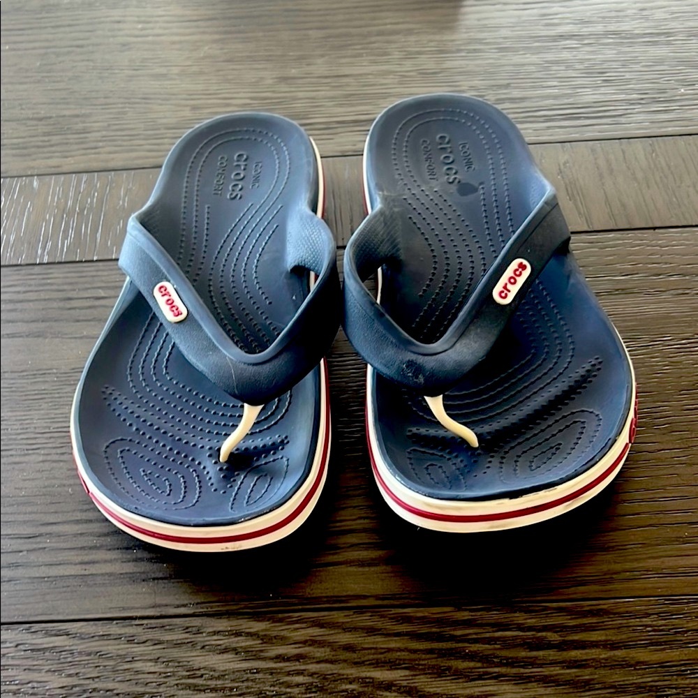 CROCS Navy and Red Flip Flops
